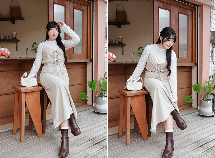 D+AF肉肉女孩短靴穿搭推薦 美拍風格方頭木紋跟瘦瘦靴 圖片來源:@_temmy_daily