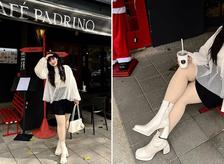 D+AF肉肉女孩短靴穿搭推薦 女神降臨.加厚水台高跟瘦瘦短靴 圖片來源:@hello__0424