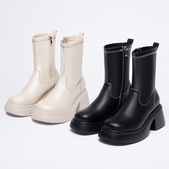 D+AF肉肉女孩短靴穿搭推薦 冬日美學.輕量加厚底撞色車線瘦瘦靴