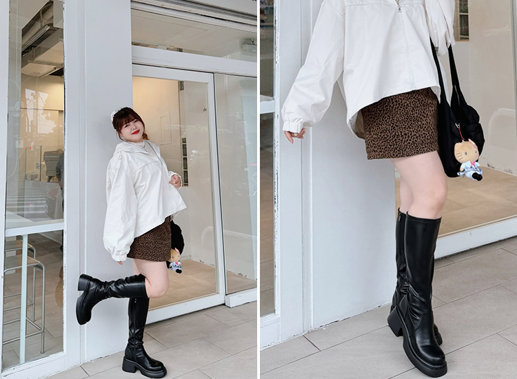 D+AF肉肉女孩長靴穿搭推薦 【加寬筒圍】明星舞台輕量加厚底長靴 圖片來源:@hihipuff_