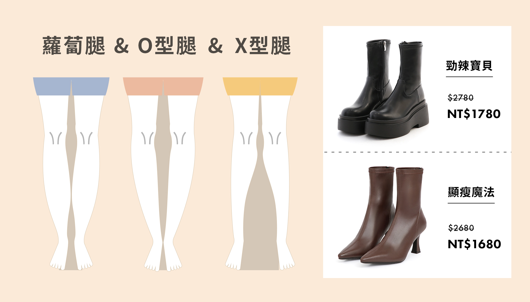 蘿蔔腿、O型腿、X型腿女孩推薦顯瘦靴款 依腿型選靴子打造修長比例
