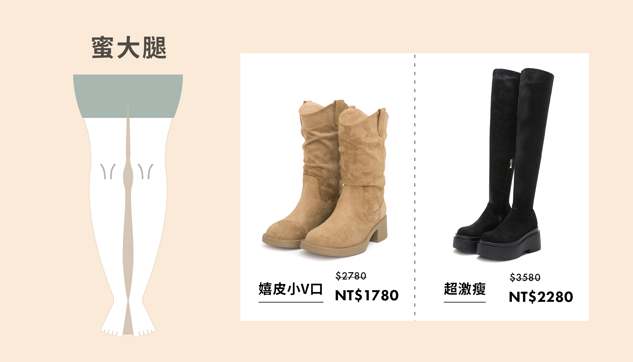 蜜大腿女孩推薦顯瘦靴款 依腿型選靴子打造修長比例