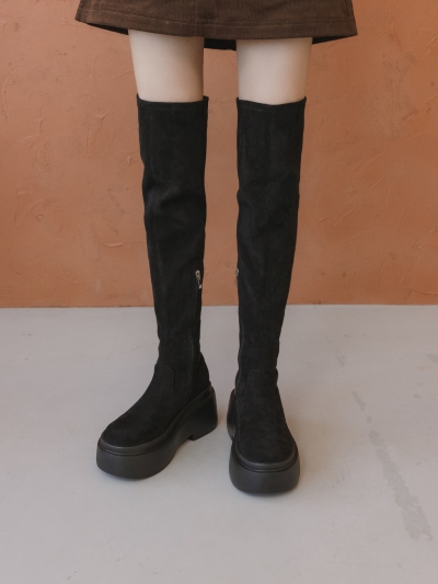 蜜大腿膝上靴推薦 D+AF超激瘦.Plus級加厚鬆糕底瘦瘦膝上靴