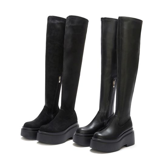 D+AF身高168cm以上的高挑女孩推薦靴款 超激瘦．Plus級加厚鬆糕底瘦瘦膝上靴