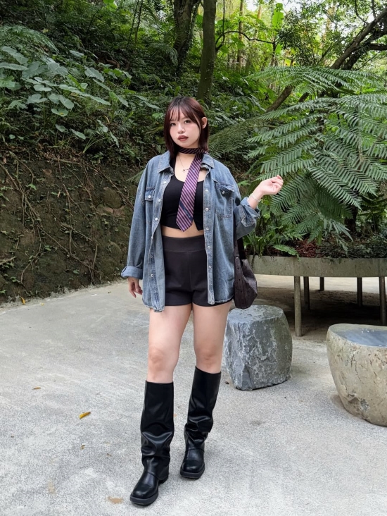 D+AF 隱形遮肉褲管長靴穿搭推薦 遮肉神器顯瘦感褲管長靴 圖片來源：@nieee_97