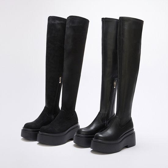 出國旅遊膝上靴穿搭推薦 D+AF 超激瘦．Plus級加厚鬆糕底瘦瘦膝上靴 美腿瘦瘦靴 瘦腿神器長靴 女鞋流行趨勢 過膝靴 膝上靴