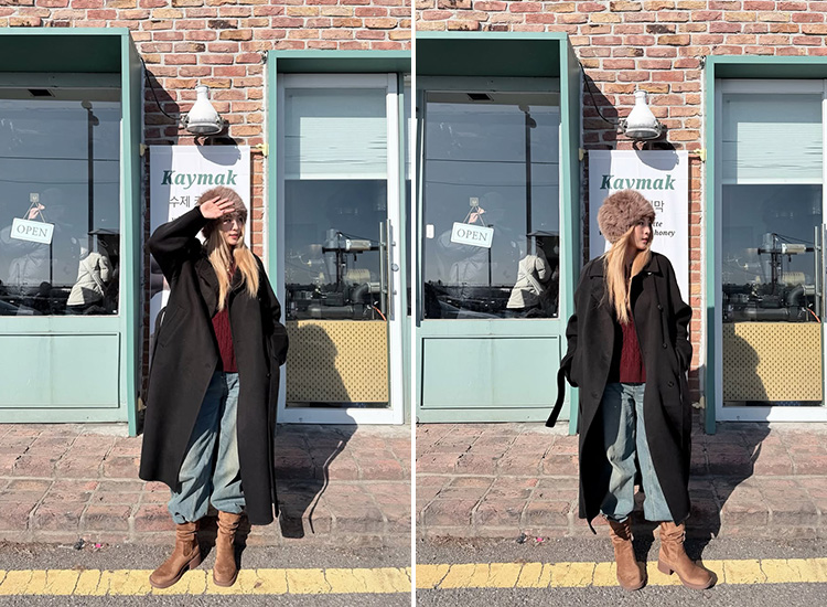 釜山穿搭推薦 圖片來源：@demitzuchang 西部靴 堆堆靴穿搭 D+AF 嬉皮小V口抓皺西部堆堆靴