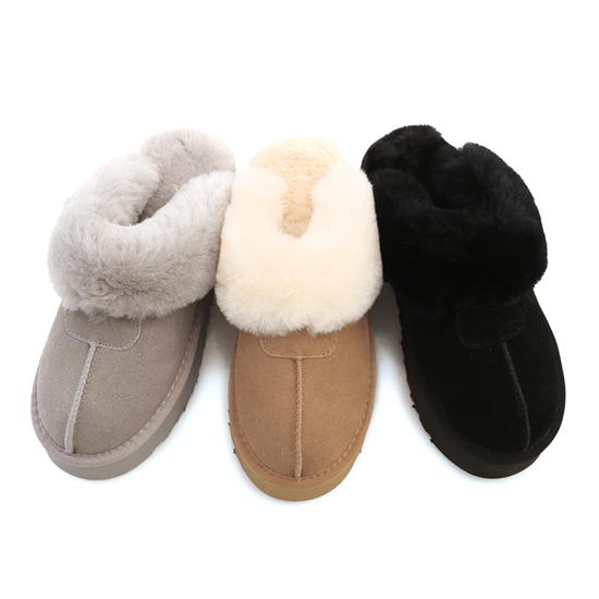 出國旅遊雪靴穿搭推薦 D+AF 雪地精靈．真皮羊毛厚底雪靴拖鞋 保暖神器 女鞋流行趨勢 雪地靴