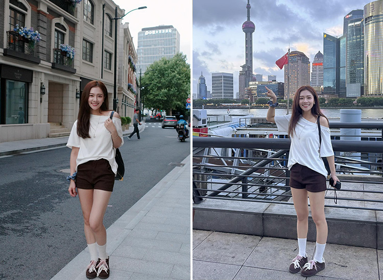 上海穿搭推薦 圖片來源：@wen_0424wen 德訓鞋 休閒鞋穿搭 D+AF 雙色鞋帶真皮復古德訓鞋