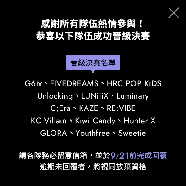 D+AF K-POP 舞蹈大賽｜晉級決賽名單