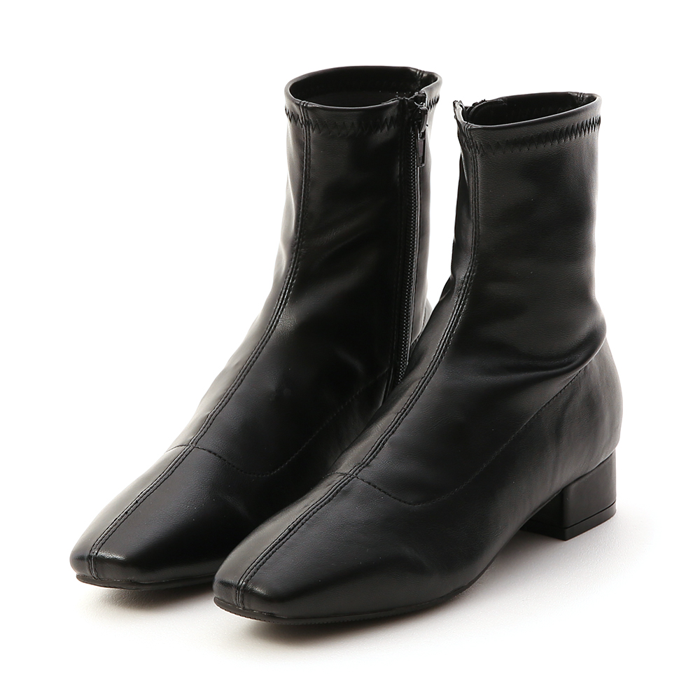 Square Toe Low Heel Sock Boots Black │ D+AF Official Online Shop