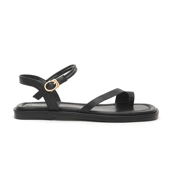 Chic Style Diagonal Strap Toe-Loop Flat Sandals Black