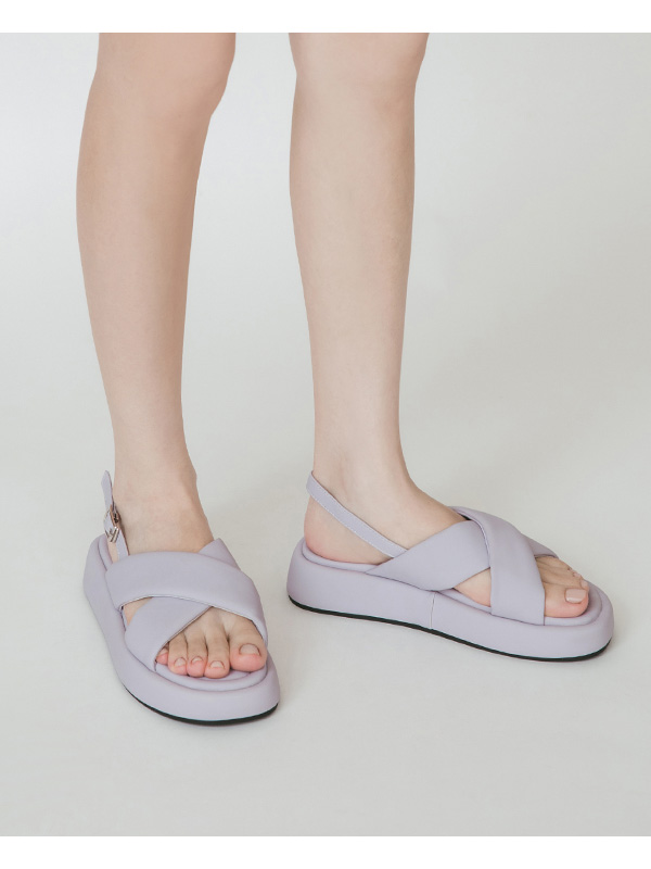 Pastel Wide Band Cross-Straps Soft Sandals 紫