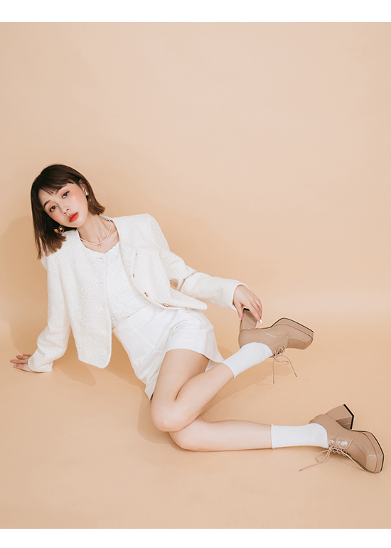 Patent Chunky Heeled Derby Beige