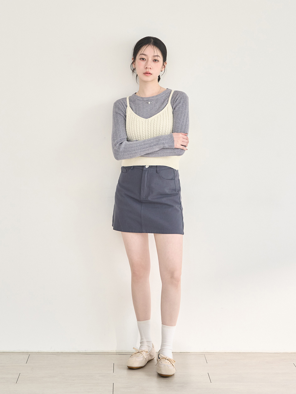 粉彩系列真皮綁帶淺口休閒鞋 米白色