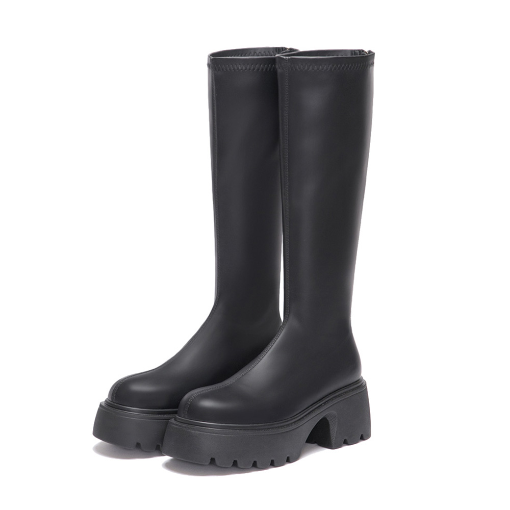 超強魅力．輕量波浪底瘦瘦長靴 時尚黑