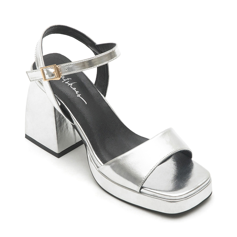 Single-Strap High-Heeled Platform Sandals Silver