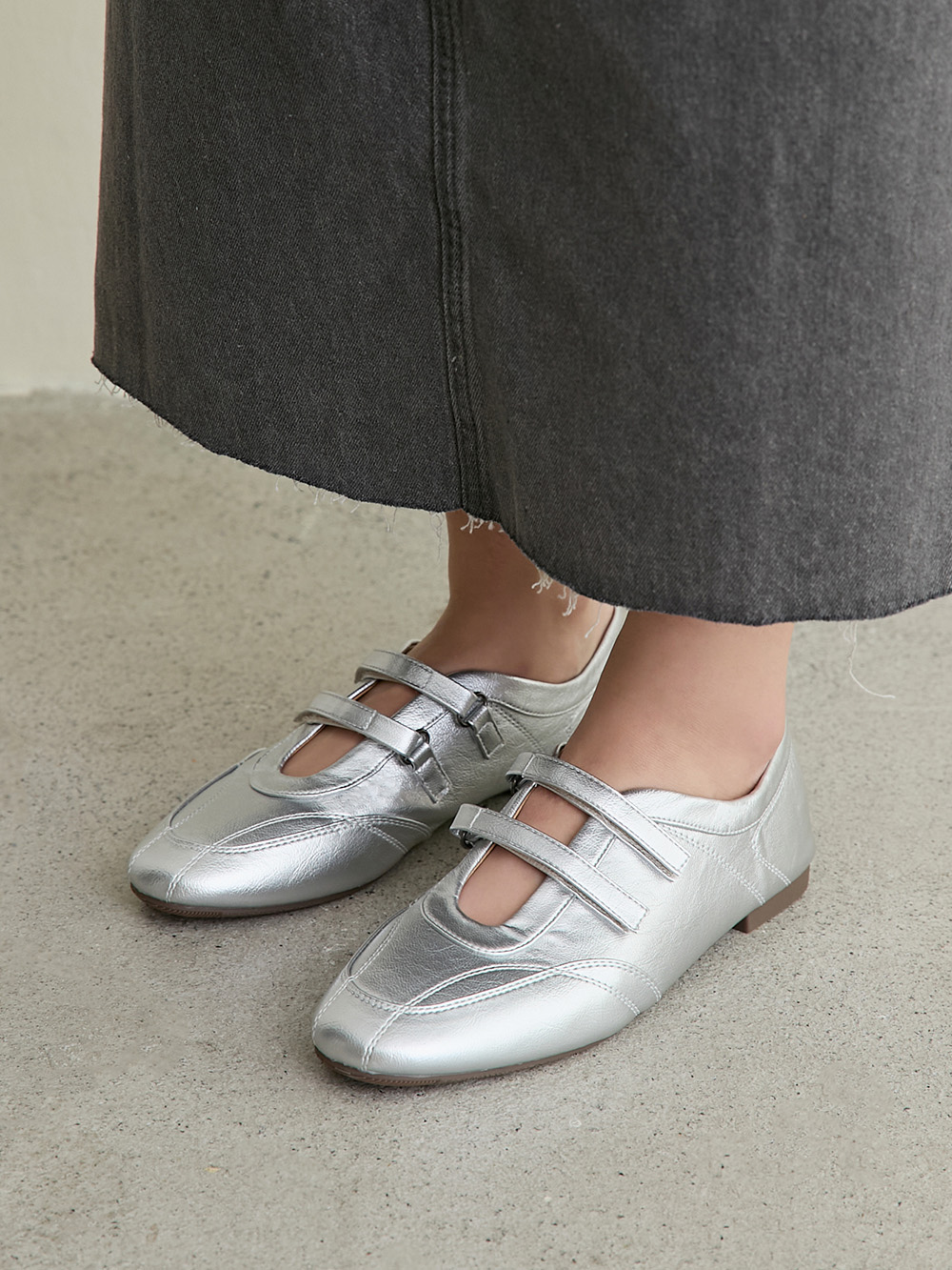 摩登混搭雙帶機能瑪莉珍鞋 銀色