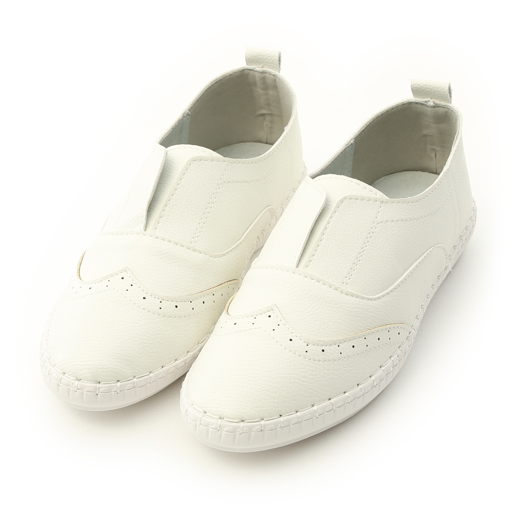 Stitch Detail Laceless Soft Leather Shoes White