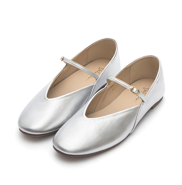 V-Cut Flat Mary Jane Shoes Silver