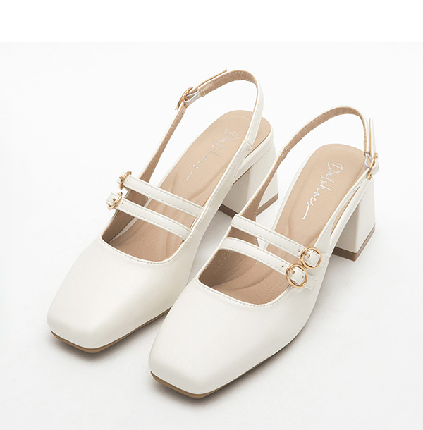 4D Cushion Double-Strap Backless Mary Jane Shoes White