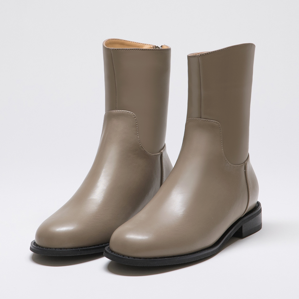 Plain Back Zipper Round Toe Boots Mocha grey