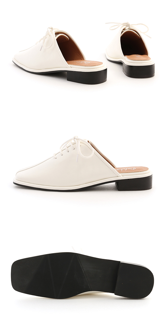 Square Toe Lace-Up Mules White