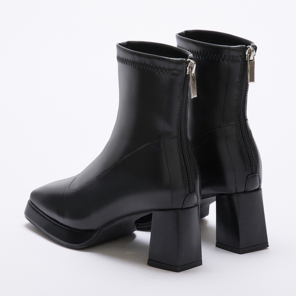 Plain Square Toe Platform High-Heel Slimming Boots Black