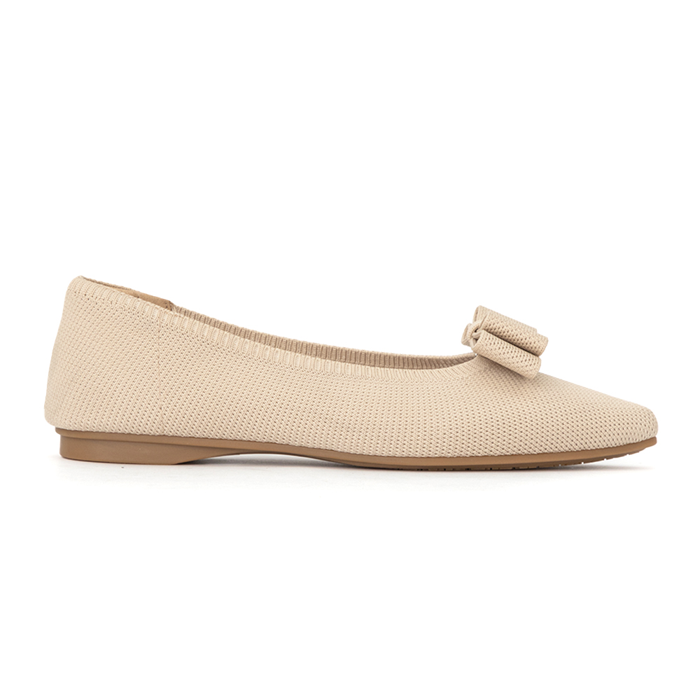 【3D零感雲織鞋】尖頭可拆卸蝴蝶結平底鞋 密茶杏