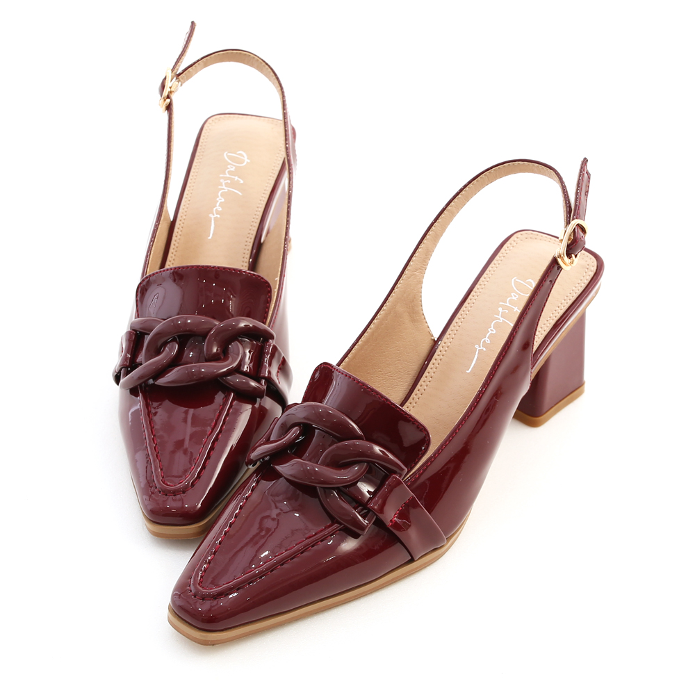 Faux Patent Slingback Pumps Burgundy Red