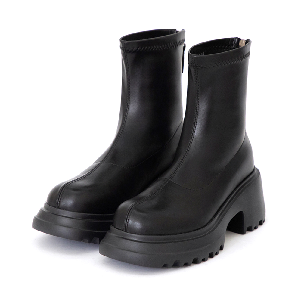 瘦腿密碼輕量厚底瘦瘦短靴 黑色