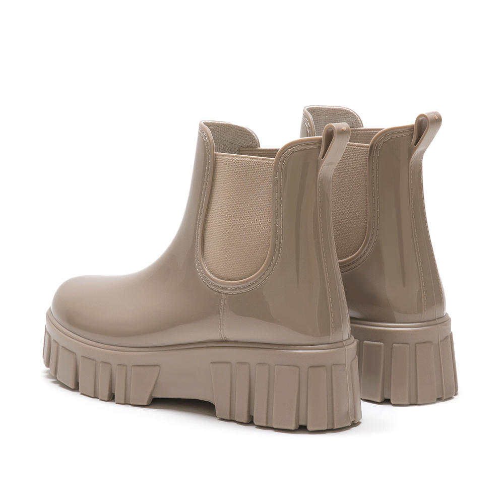 雨天百搭．鋸齒底短筒切爾西雨靴 奶茶杏