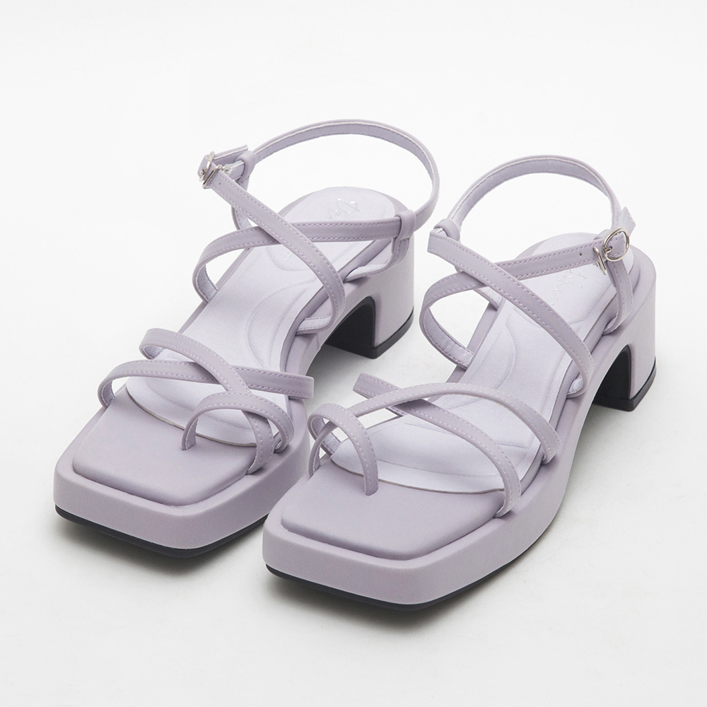 Multilayered Thin Strap Mid-Heel Sandals 紫