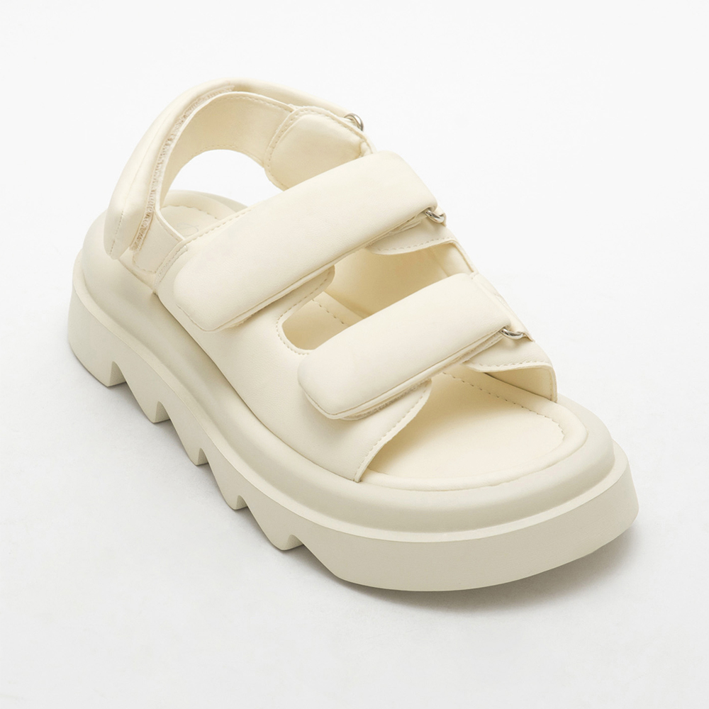 Wide Band Velcro Sponge Soft Sandals Beige