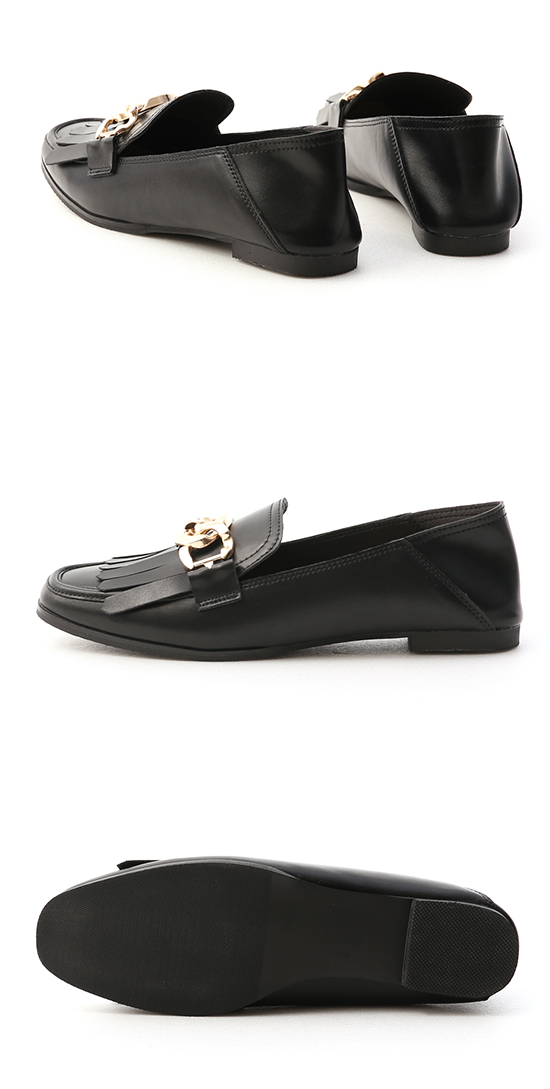 Metal Chain Fringed Loafers Black