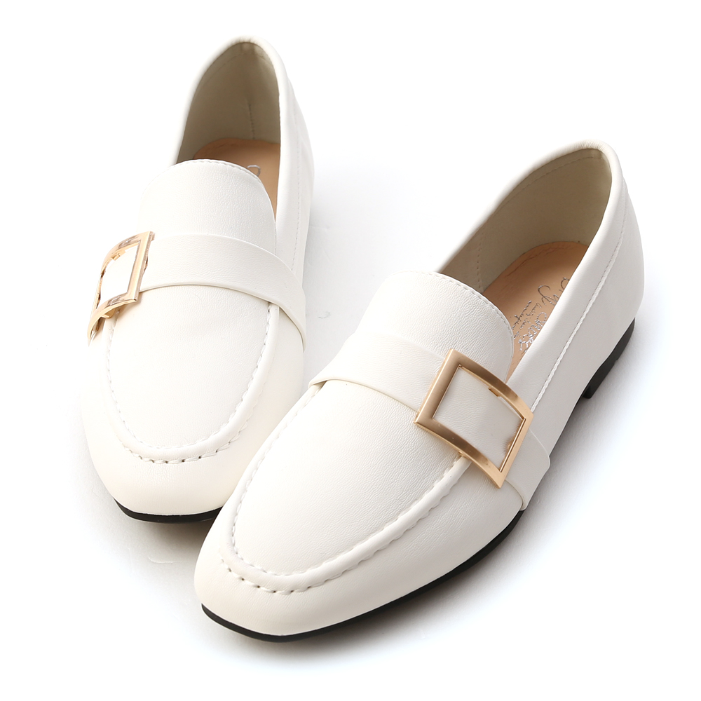 Gold Buckle Loafers White │ D+AF Official Online Shop