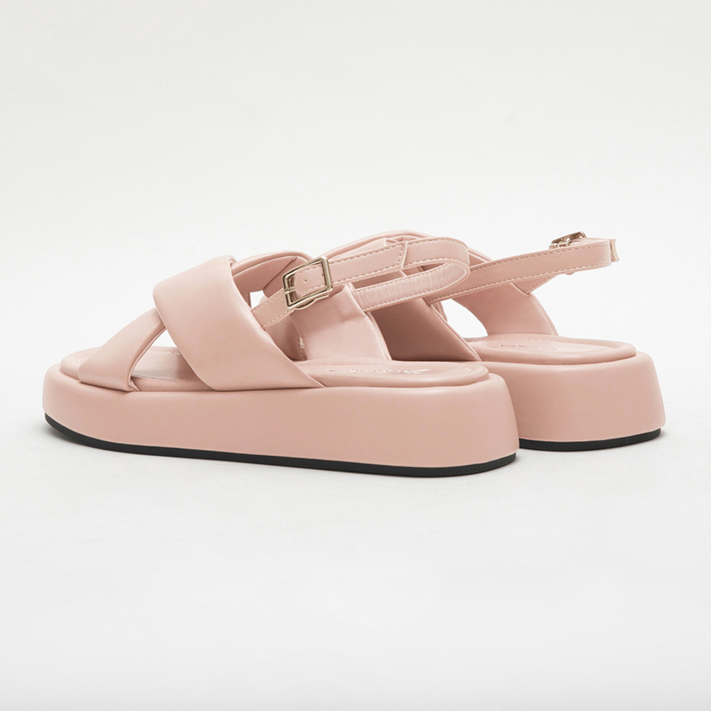 Pastel Wide Band Cross-Straps Soft Sandals 粉