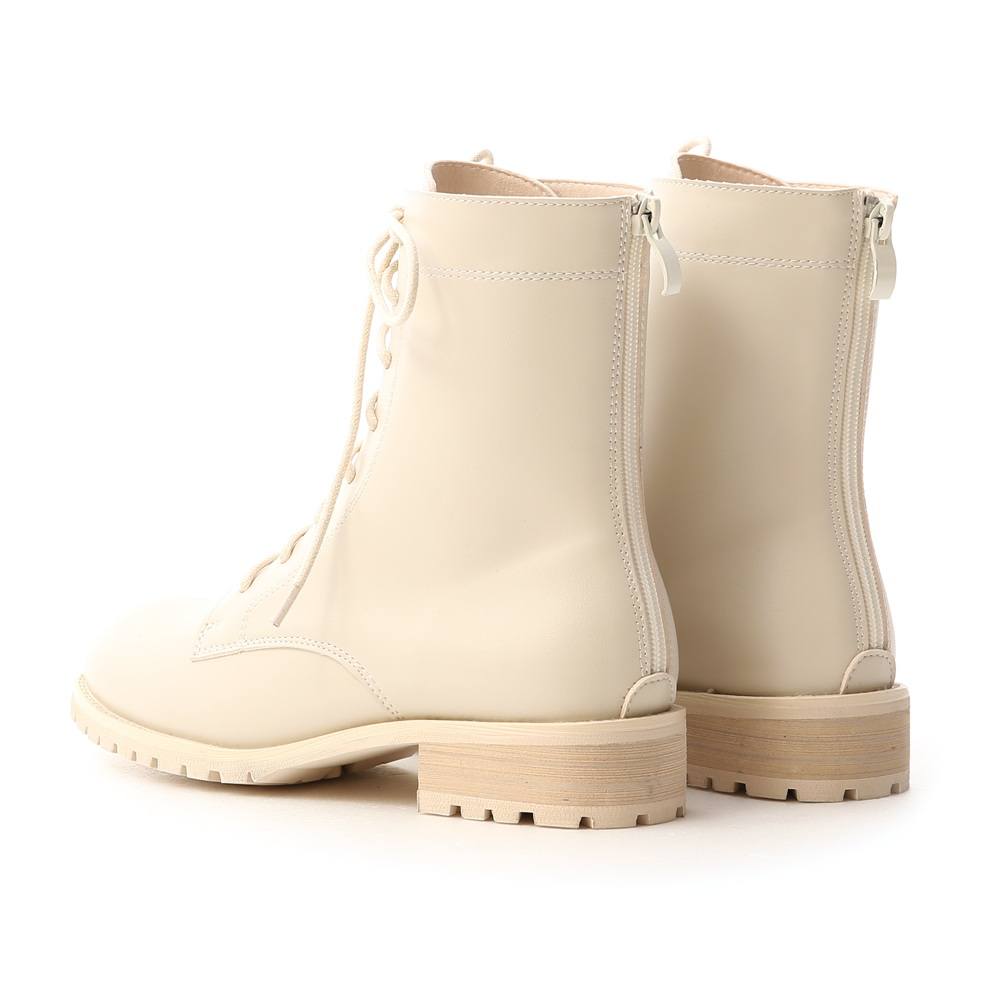 Back Zipper Lace-Up Mid-Tube Boots Cream