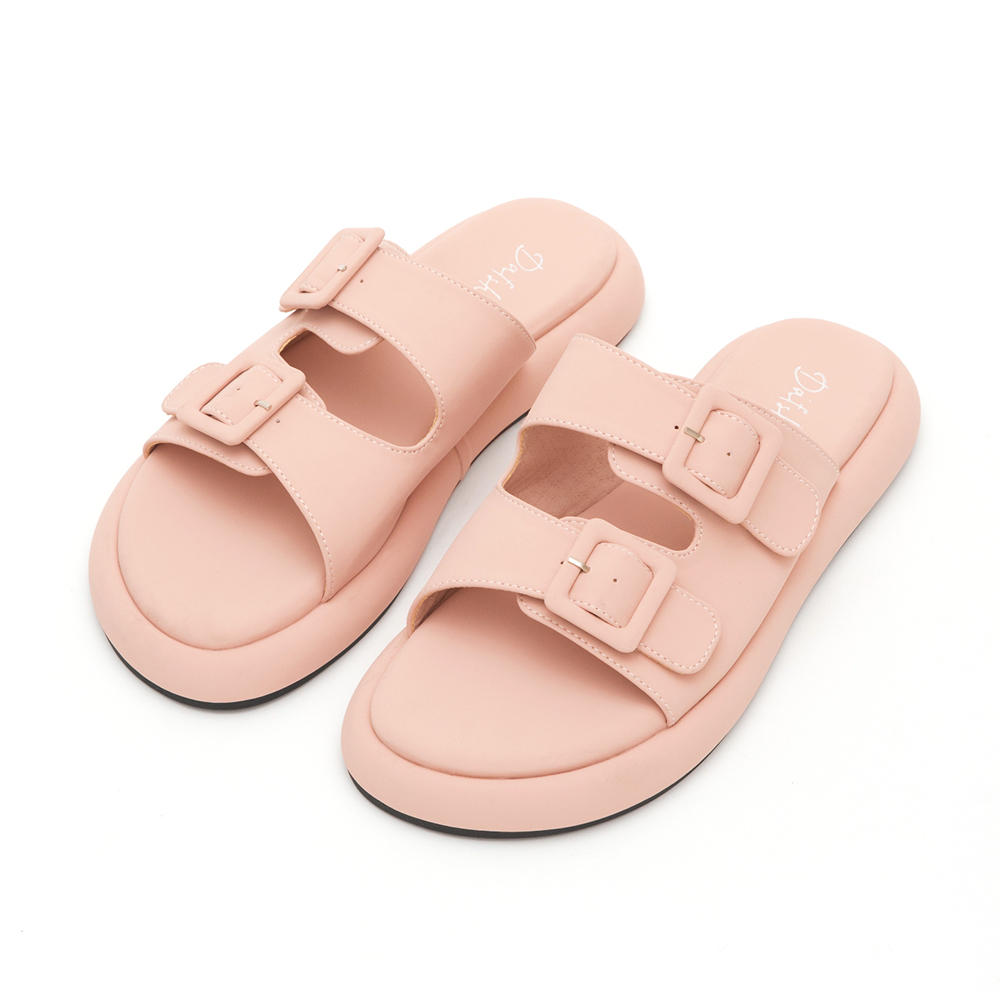 Pastel Square Buckle Cute Flat Sandals Pink