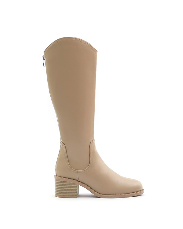 V-Cut Memory Foam Slim Long Boots Beige