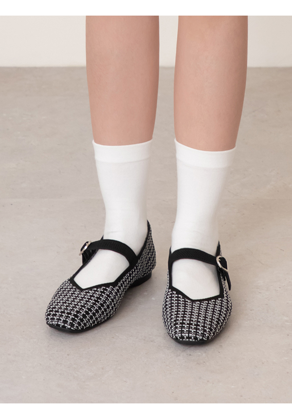 【3D零感雲織鞋】方頭瑪莉珍鞋 黑白毛呢