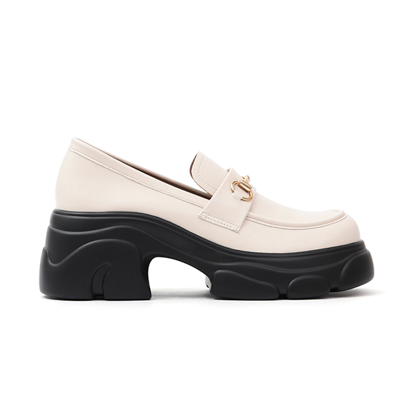 Trendy Horsebit Chunky Sole Loafers Beige