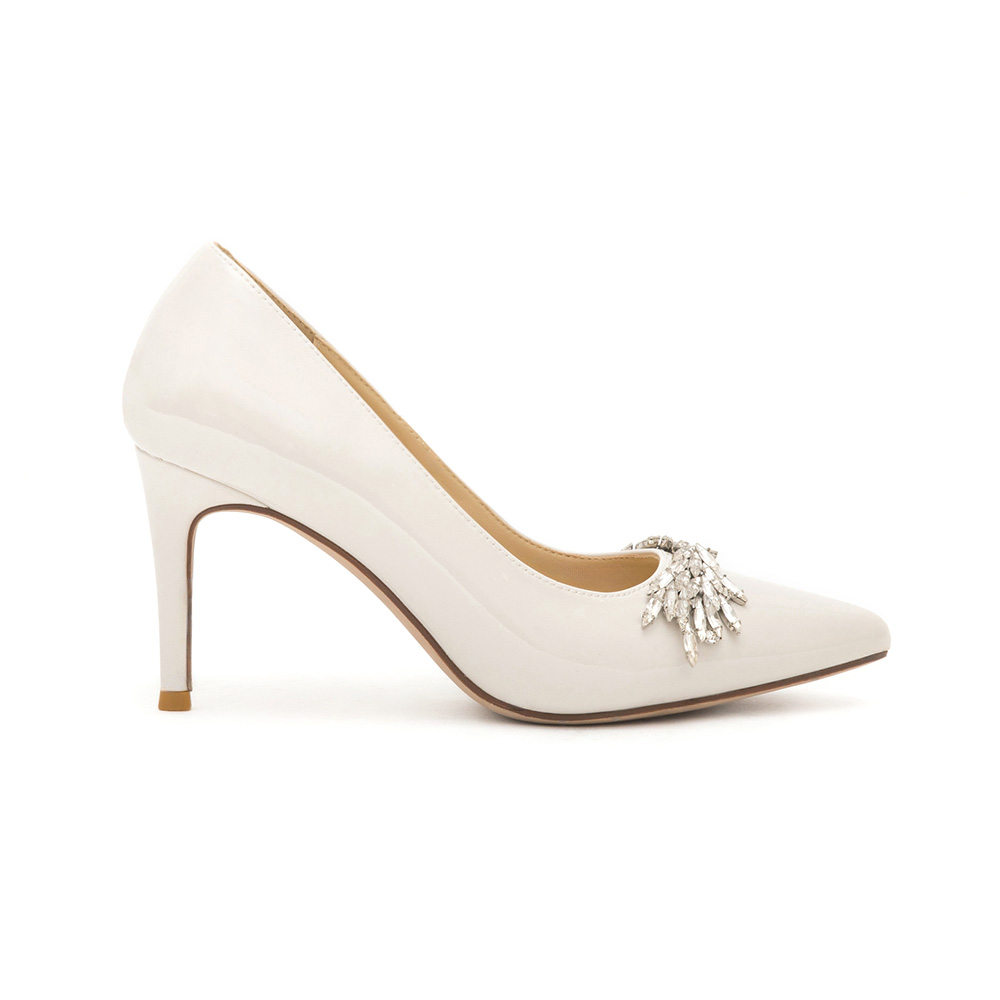 Glamour Gem-Embellished Patent Leather 8cm Heels French Vanilla White