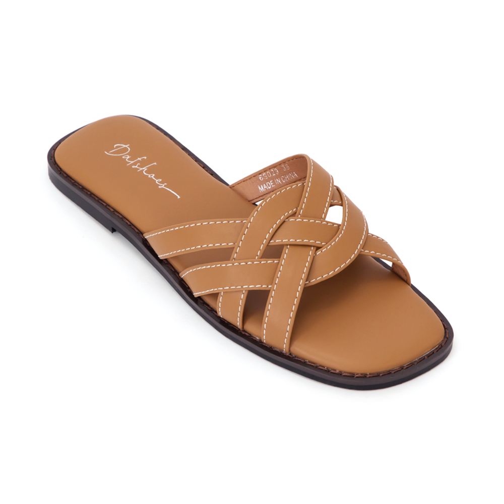 漫步海島編織設計平底拖鞋 棕