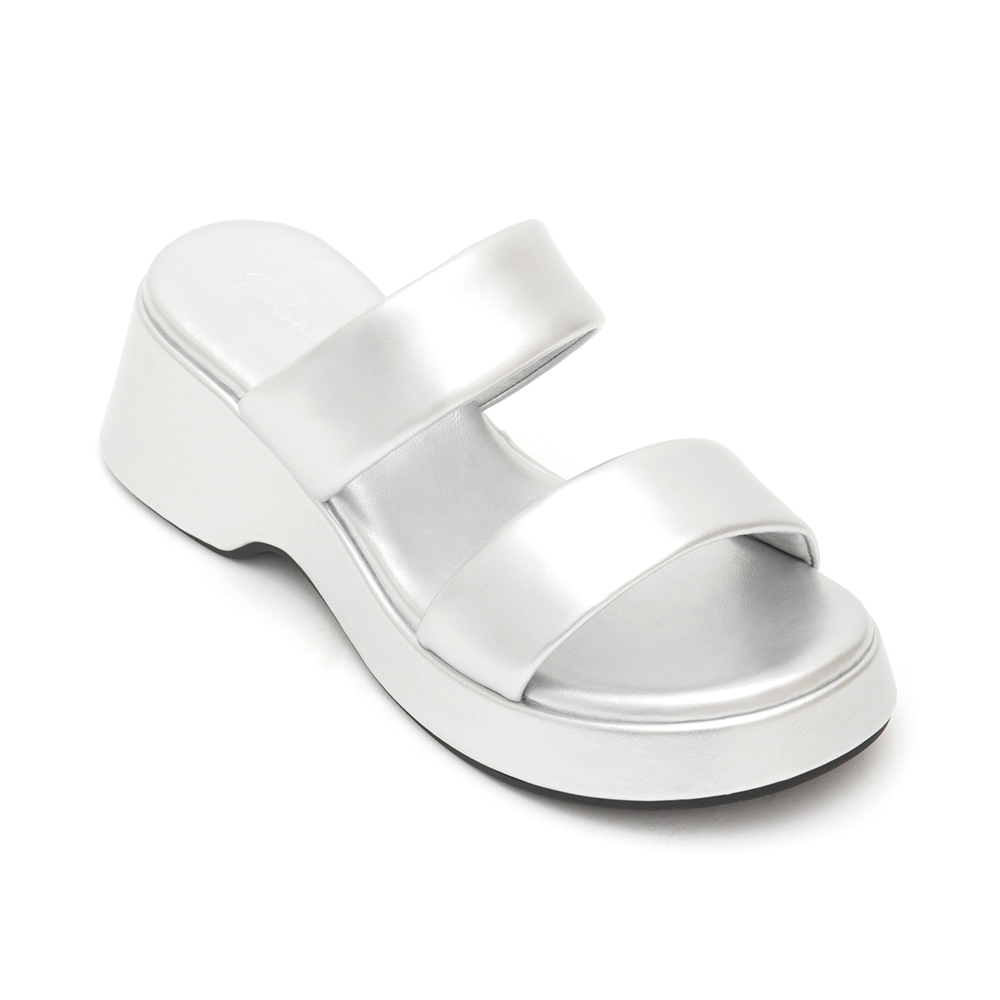 Double-Strap Platform Sandals Silver