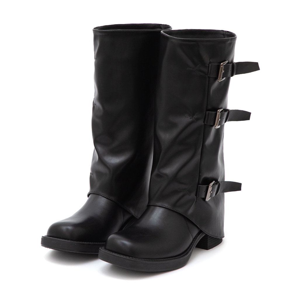 酷颯有型三釦環中筒機車褲管靴 黑色