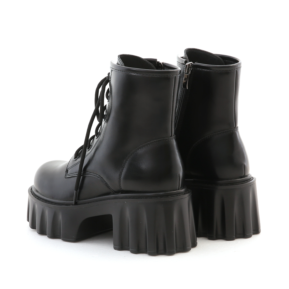 Zig-Zag Chunky Platform Lace-Up Boots Black