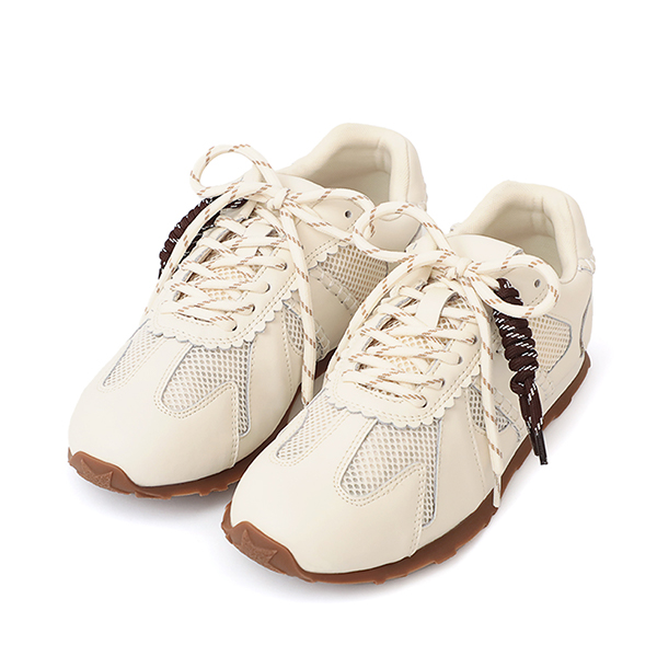 Colorblock Design Leather Sneakers Beige
