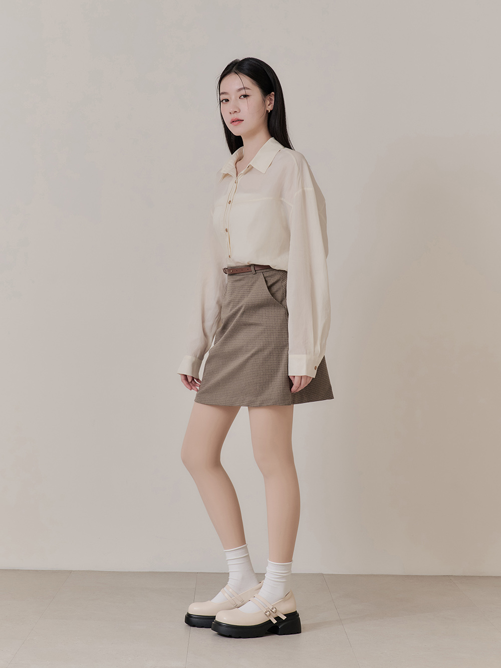 甜蜜愛心釦雙帶輕量瑪莉珍鞋 米白