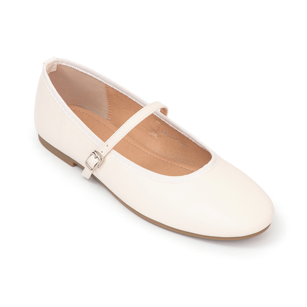 奧黛麗小圓頭平底瑪莉珍鞋 米白色